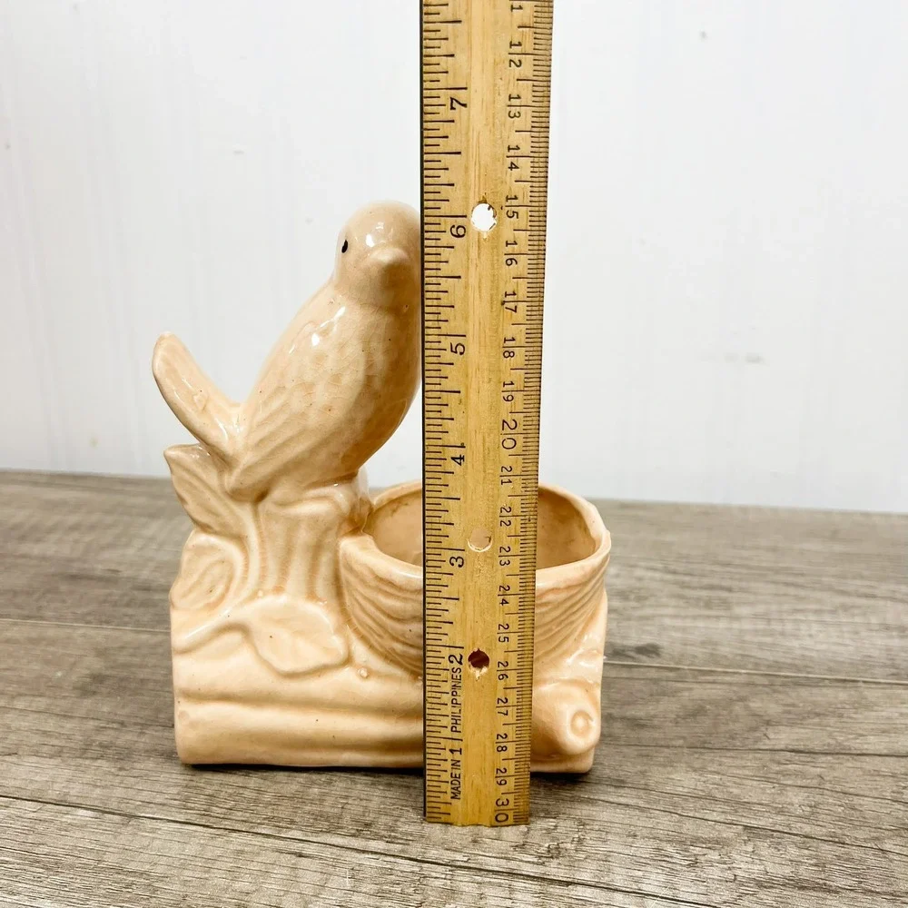Vintage Bird Vase, Peach Ceramic Vase